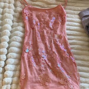 Pink Floral Sequin Dress